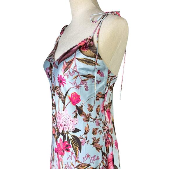 Victoria's Secret NWT Blue Floral Satin Tie Strap Midi Slip Dress Nightgown - Picture 6 of 12